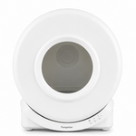 white automatic litter box on white background