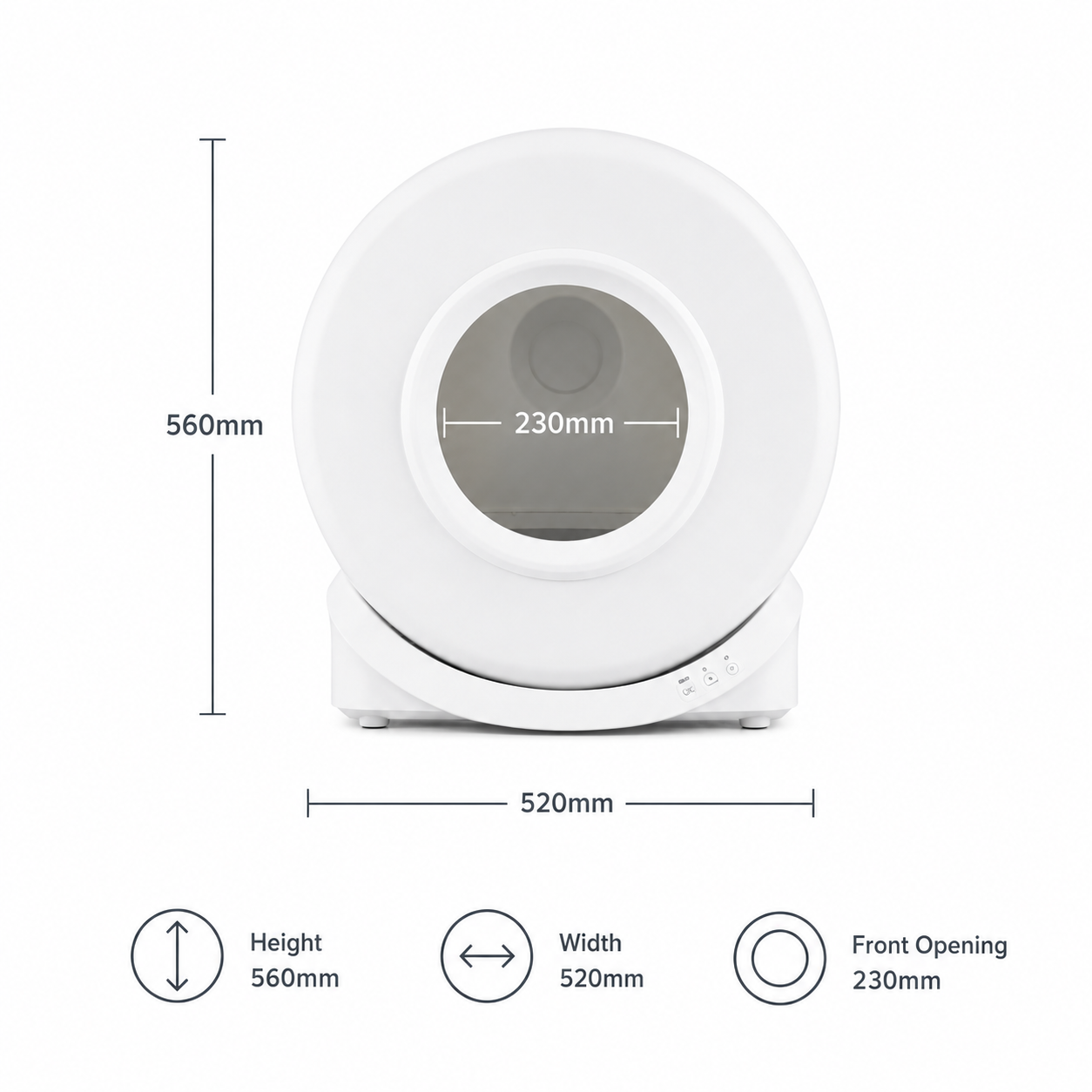 Measurement chart of a white cylindrical object with dimensions labeled.
